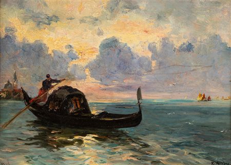 Raymond Allegre (Marsiglia 1857-1933)  - Gondola a Venezia, 1905