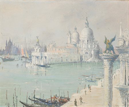 Gennaro Favai (Venezia 1879-1958)  - Venezia, Mattino grigio visto dal Palazzo Ducale, 1941