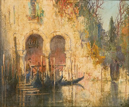 Gennaro Favai (Venezia 1879-1958)  - Traghetto a Venezia