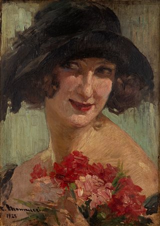 Cipriano Mannucci (Nizza 1882-Firenze 1970)  - Donna con fiori, 1922