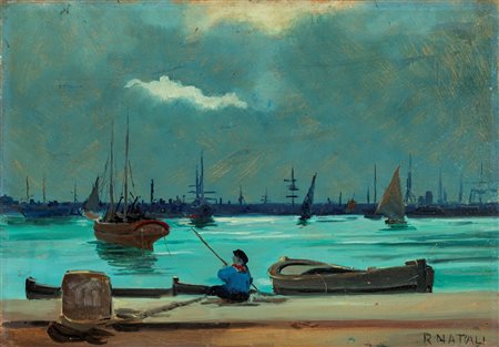 Renato Natali (Livorno 1883-1979)  - Pescatore al porto di Livorno