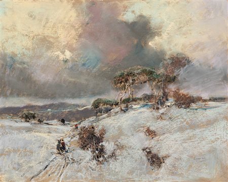 Giuseppe Casciaro (Ortelle 1863-Napoli 1945)  - Paesaggio d'inverno