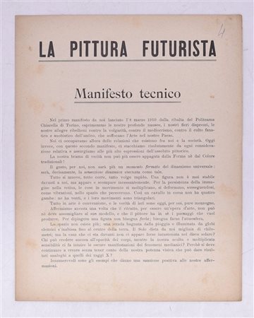 LA PITTURA FUTURISTA. MANIFESTO TECNICO. 1910 (MA 1911/1912). 