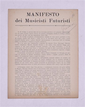 MANIFESTO DEI MUSICISTI FUTURISTI. 1910 (1913 CA). 