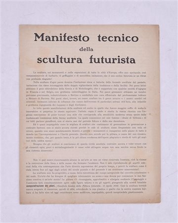 MANIFESTO TECNICO DELLA SCULTURA FUTURISTA. 1912 