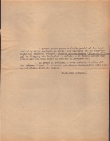 Montale, Eugenio (Genova 1896 - Milano 1981)       Guglielmo Giannini (Pozzuoli 1891 - Roma 1960) :   Lettera dattiloscritta  di Giannini indirizzata a Montale datata Roma 3 Dicembre 1956 e minuta dattiloscritta firmata da Montale in risposta datata 