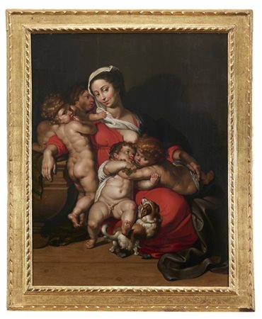 Scuola di Anversa dell'inizio del secolo XVII"Allegoria della Carità"olio su