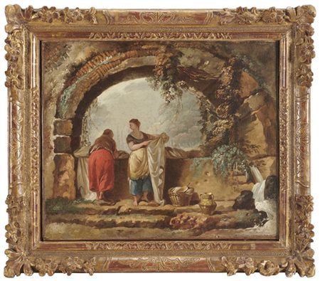 Jean-Baptiste Pillement (attr.)

"Le lavandaie"
olio su tela (cm 35,5x41,5)
in c