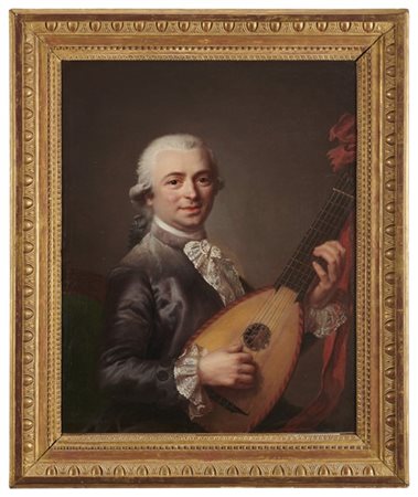 Catherine Lusurier (attr.)"Suonatore di mandolino"olio su tela (cm 80x65)in