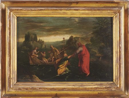 Maestro del secolo XVII

"La chiamata di san Pietro"
olio su rame (cm 15x25)
in
