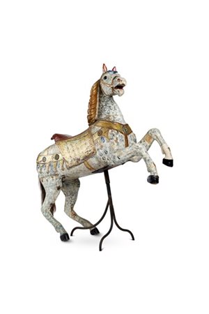 Arte del secolo XIX/XX. Cavallo da giostra in legno laccato e dipinto in policr