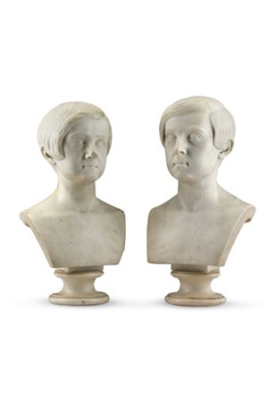 Ignoto del secolo XIX

"Giovinetti" 
coppia di busti in marmo (cm 51x28)
di cui