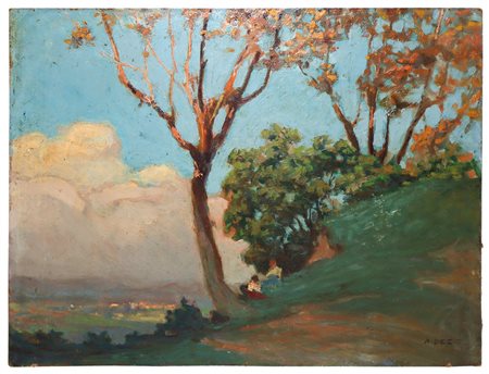 Paesaggio con coppia sotto gli alberi, primi 20th century