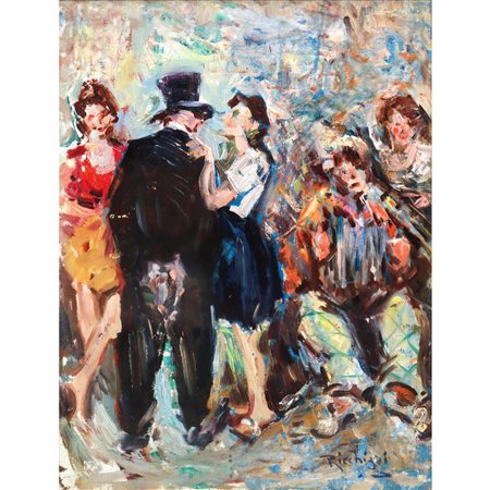 Gaetano Ricchizzi (Napoli 1879-1950)  - Coppia che balla nella folla