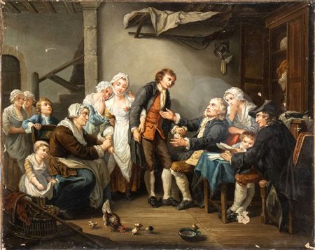 Jean Baptiste Greuze (seguace di) (Tournus 1725-Parigi 1805) Le nozze del...