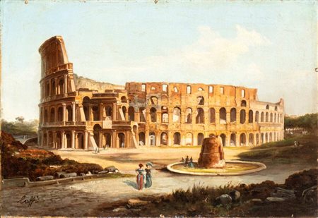 Ippolito Caffi (ambito di) (Belluno 1809-Lissa 1866) Veduta del Colosseo Olio...