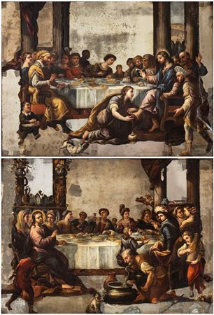 Luca Giordano (attribuito a) (Napoli 1634-1705) a) Cena in casa del Fariseo;...