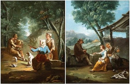 Paolo Monaldi (Roma 1710-Roma post 1779) a) Paesaggio con concerto di...