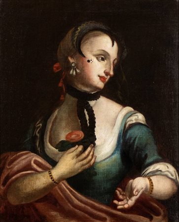 Artista veneto, fine XVIII - inizio XIX secolo () Ritratto di dama con rosa...