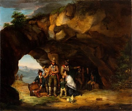 Nicaise de Keyser (Zandvliet 1813-Anversa 1887) Briganti in una grotta Olio...