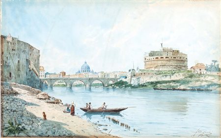 Adelchi De Grossi (Oneglia 1852-Roma 1892) Veduta di Castel Sant'Angelo e di...