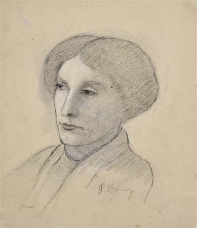 MARUSSIG PIERO Trieste 1870 - Pavia 1937 Testa di donna disegno a matita su...