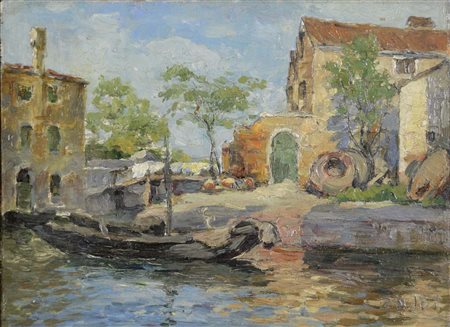 DAL BO ZACCARIA Venezia 1872 - 1935 Paesaggio olio su tavola 17x22,5 firma in...