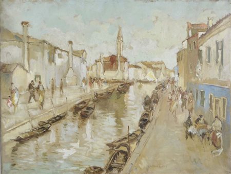 CAVALLINI ATTILIO Adria 1888 - Como 1948 Canale veneziano olio su tela 60x80...