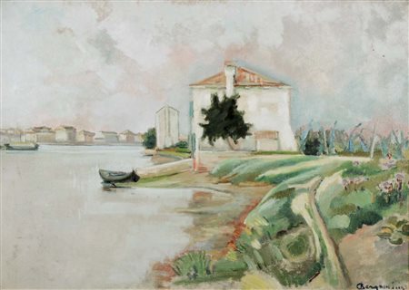 BERGAMINI ALDO Bottrighe 1903 - Venezia 1981 Scirocco a Mazzorbo 1939 olio su...