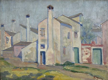 SEIBEZZI FIORAVANTE Venezia 1906 - 1975 Case a Burano 1926 olio su tela 38x51...