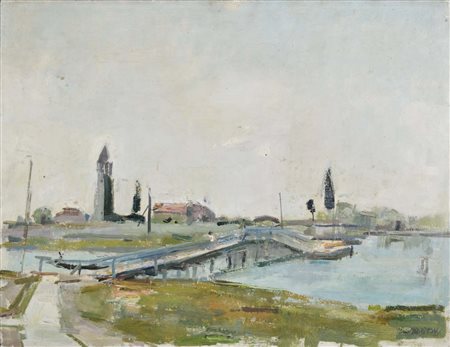 MORI NENO Venezia 1899 - 1968 Mazzorbo, el pontelongo 1944 olio su tela 52x68...