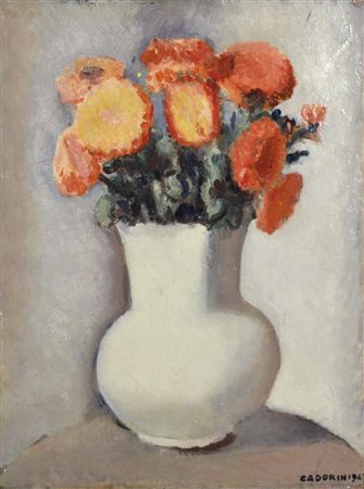 CADORIN GUIDO Venezia 1892 - 1977 Vaso di fiori 1943 olio su tavola 52x39...