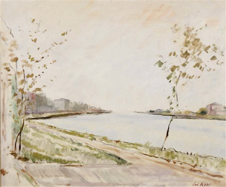 SEIBEZZI FIORAVANTE Venezia 1906 - 1975 Paesaggio lagunare (anni '50) olio su...