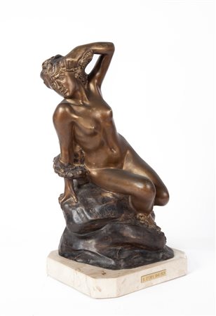 Achille D'Orsi Pathos bronzo su base in travertino la figura cm 37 - cm...