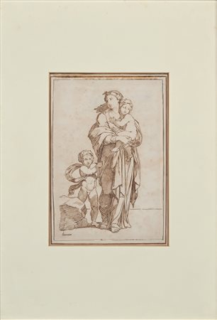 Vincenzo Camuccini (Roma 1771-Roma 1844) Figura femminile con bambini Penna e...