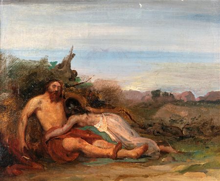 Francesco Podesti (Ancona 1800-Roma 1895) Ero e Leandro Olio su tela cm 38x47...
