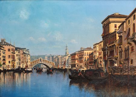 Scuola Veneta del XIX secolo Veduta di Canal Grande Olio su tela cm 82x112 -...