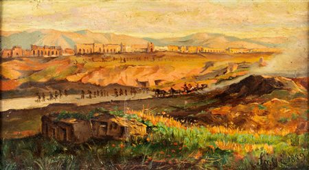 Pietro Sassi (1834-1905) Ritorno da Capanelle 1889 olio su tavola cm 18x32 -...