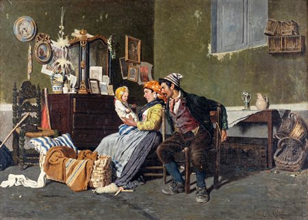 Giacomo Di Chirico (Venosa 1844-Napoli 1883) Il nuovo nato Olio su tela cm...