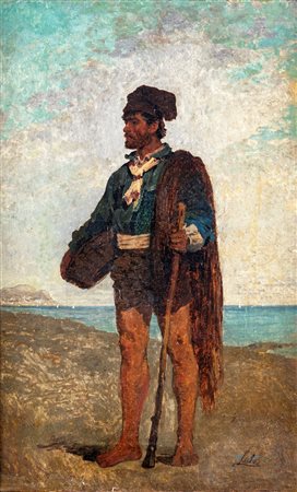 Antonino Leto (Monreale 1844-Capri 1913) Pescatore olio su tela cm 63x41 - in...