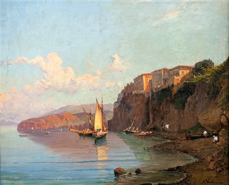 Achille Vertunni (Napoli 1826-Roma 1897) Veduta di Sorrento dal mare olio su...