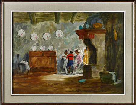 Cosimo Privato (1899-1971) Interno Olio su tela cm 60x90 Firma in basso a destra