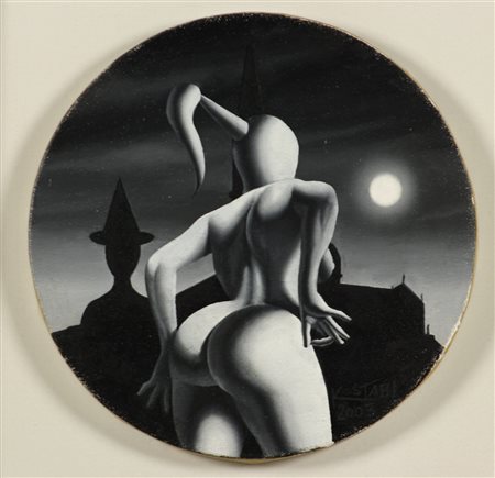 Mark Kostabi (1960) Parfait, 2003 Olio su tela cm 31x31 Firma in basso a...