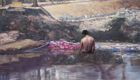 Li Dafang (1971) River, 2005 Olio su tela cm. 80x140 Firma in basso a destra...