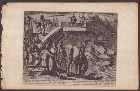 Antonio Tempesta (1555-1630). L'incontro sul Ponte Rotto da "La guerra dei Romani contro i Batavi", 1611