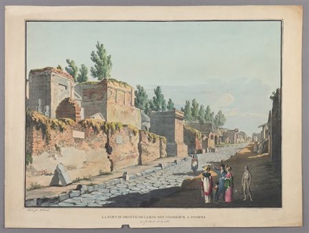 Wilhelm Jacob Hüber (1787-1871). La partie droite de la rue des Tombeaux à Pompei en sortant de la ville, 1818