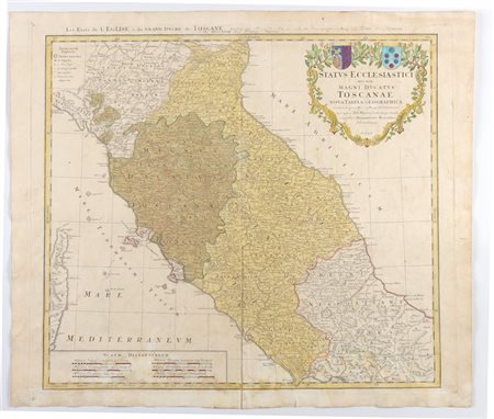 Eredi Johann Baptist Homann. Status Ecclesiastici nec non Magni Ducatus Toscanae Nova Tabula Geographica., 1748