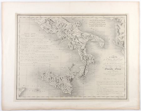 Jacques Clermont (1752-1827). Carte de l'Italie Meridionale et de la Sicile Ancienne; Pays autrefois connus sous de nom de Grande Grece, Parigi 1781