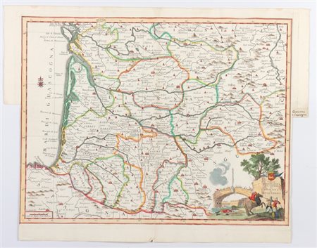 Giovambattista Albrizzi (1698-1777). Carta Geografica Del Governo Di Guienna e Guascogna, Venezia 1740