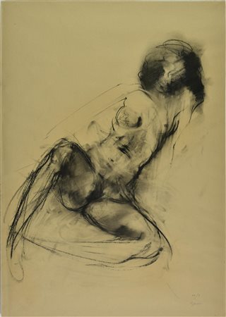 Giuseppe Ajmone (1923 - 2005) NUDO carboncino su carta, cm 69,5x49,5 firma